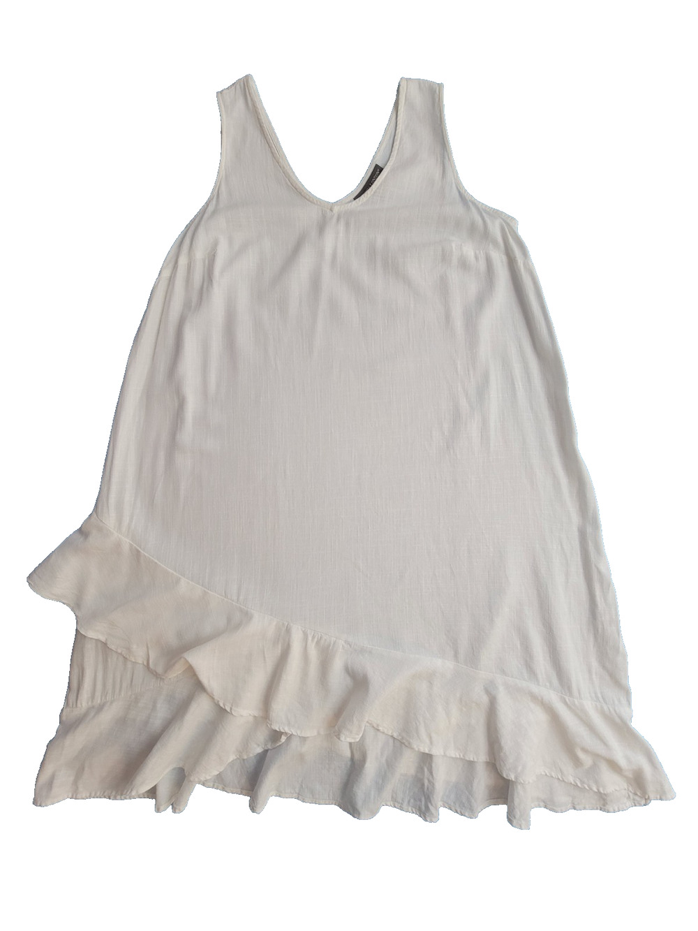 Jessica London White Dress 18W Linen Blend Sleeveless Coastal Resort Ruffle